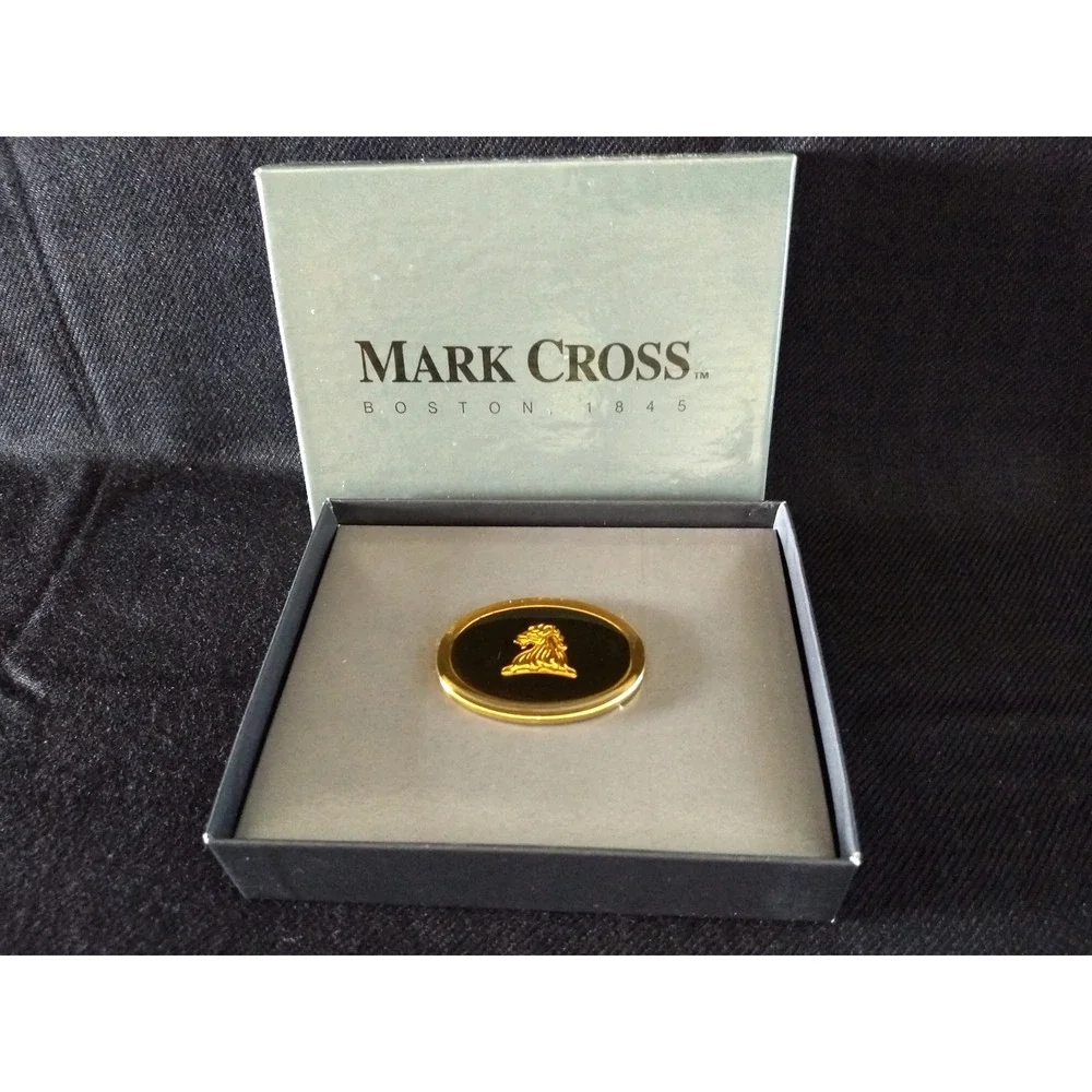 MARK CROSS Money Clip Lions Head Logo Black Gold-Tone Oval Rare NOS Original Box